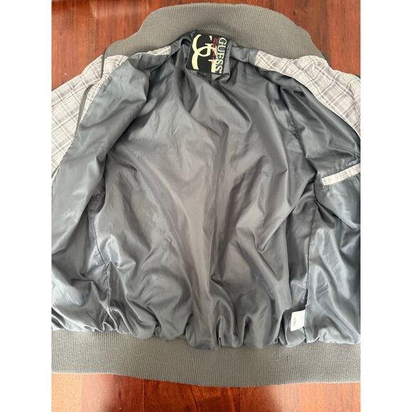 Vintage Y2K GUESS Bomber jacket gray plaid skull wings guitar size Small - Picture 4 of 9